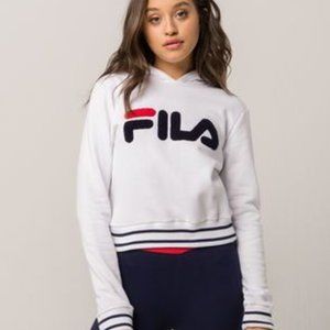 FILA Women's Cropped White Hoodie with Terry Cloth FILA chest logo Sz Medium